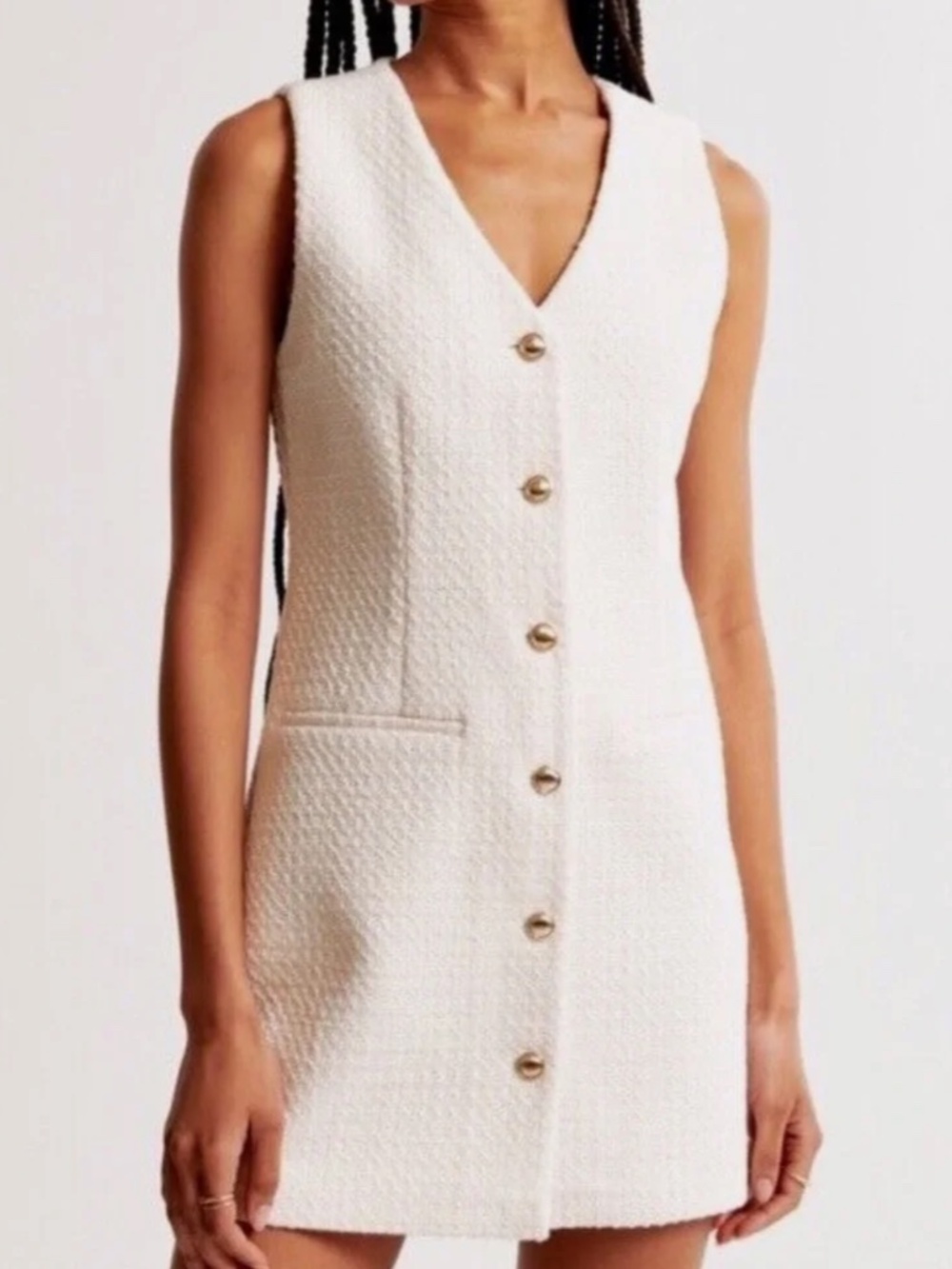 Abercrombie & Fitch A&F Mara Tweed Vest Mini Dress - Cream, Medium Petite